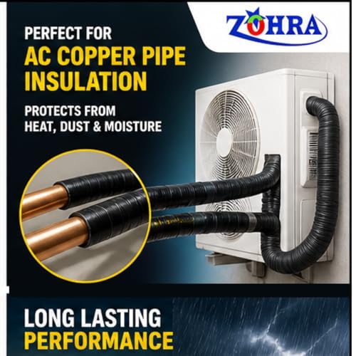 Image of ZOHRA PVC Self Adhesive Tape For Air Conditioner Copper Pipe Wrapping Tape AC Insulation Tape Water Prof Heavy Duty 20 Meters Length, 48MM Width Pack Of 1¦ (White) (BLACK)