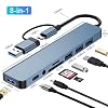 Coverzone Multiplexer Adapter 8 in 1 USB/Type-c To USB A, USB C Macbook compatible Converter Adapter Multi Port Multiplexer 8in1 USB HUB Titanium Color BYL2218TU