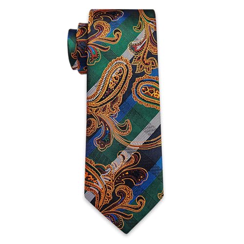 Image of YourTies Silk Paisley Floral Tie and Pocket Square Cufflinks with Lapel Pin Sets for Men 5PC Wedding Party