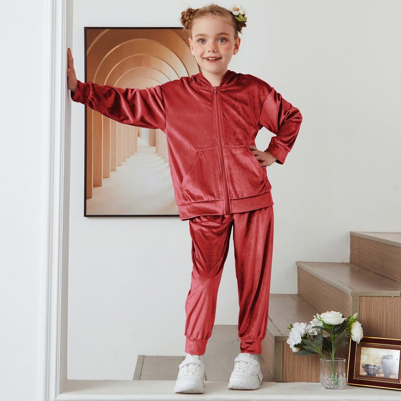 CHILDRENSTAR Girls Velour Tracksuit 2 Piece Outfit Hoodie Sweatpant Set Sportswear Clothes For 3-13Y4