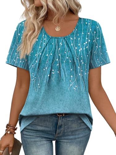 Image of WIHOLL Women T Shirts Pleated Short Sleeve Tops Business Casual Blouses | Loose Fit, Dressy Casual, Trendy 2026, Flowy, Boho