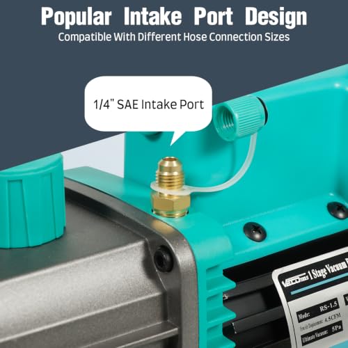 Bomba de vacío VECOTOOLS 4.5CFM 1/3HP con juego de manómetro de aluminio de 3 vías para R134A R410A R22 R404A, Kit de servicio de refrigerante HVAC con acopladores rápidos y mangueras de 4 pies para mantenimiento automotriz y HVAC miniatura 5