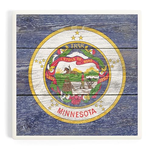 Rustic Minnesota State Flag (Absorbent Ceramic Coaster, Single, Cork Back, Kitchen Table Decor)