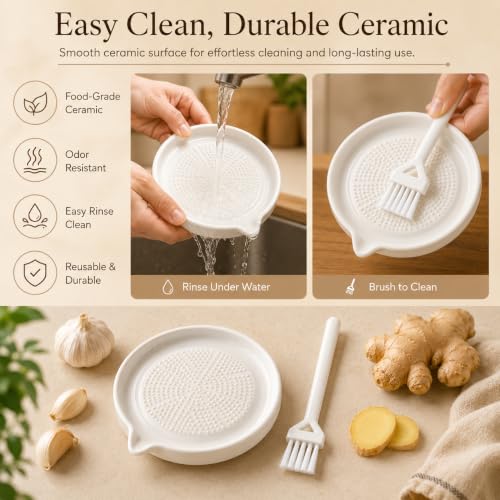 Image of Ceramic Handheld Ginger Garlic Grater Mini Mortar Spice Tool Kitchen Zester Citrus Fruit Grating Plate Nonstick Small Size Easy Clean Home Cooking Accessory