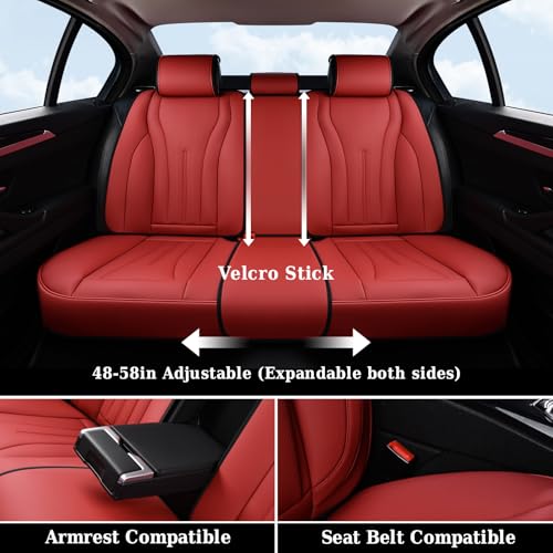 Image of Coverado Seat Covers Full Set, Red Seat Covers for Cars, Front and Rear Seat Covers Waterproof Seat Cover, Leather Car Seat Protector, Universal Car Seat Cushion Fit for Most Sedan, SUV, Truck, Red