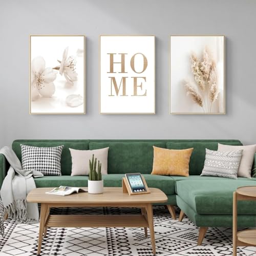 Fleurs séchées impression sur toile beige pour réchauffer un mur blanc