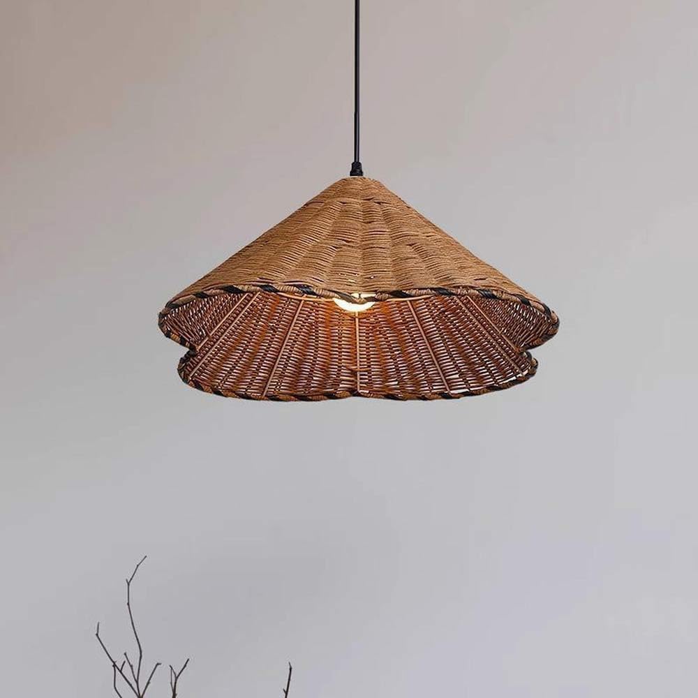 LYMSXAZOU 19.7-Inch Boho Rattan Chandelier - Rustic Wicker Pendant Light for Dining Room, Kitchen Island, Living and Foyer