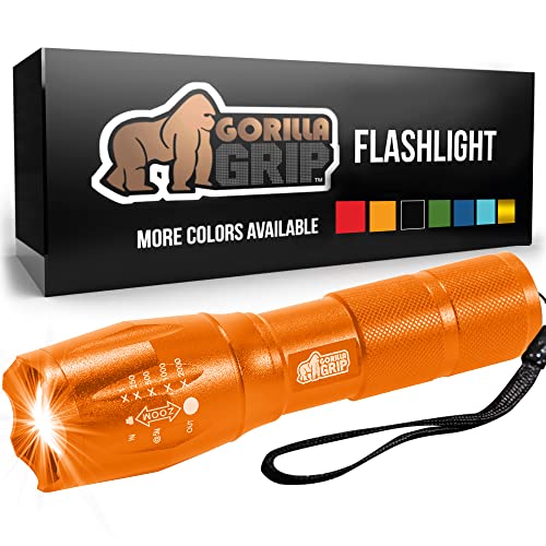 Gorilla Grip LED Tactical Handheld Flashlight, High Lumens, Ultra Bright 5 Mode, Long Lasting Water Resistant, 750 FT Zoom Flashlights, Camping Accessory, Outdoor Camp Gear, Emergency Outages, Orange