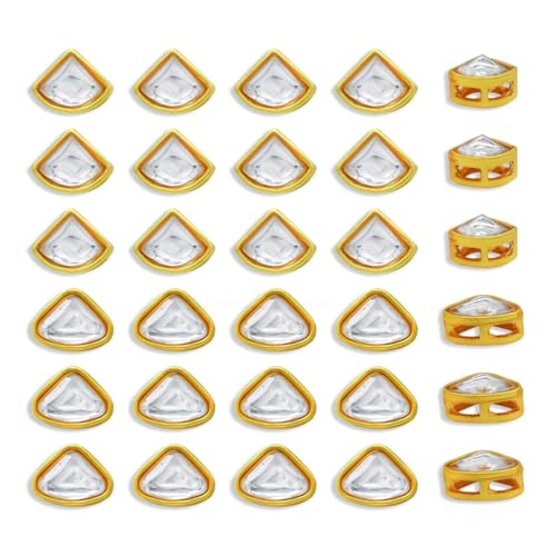Image of Satra Tarders Polki Flat-Back Triangle Shaped Meenakari Kundan Beads for DIY Jewellery Making Rakhi Making | Qty : 25pcs | Qty : 25pcs