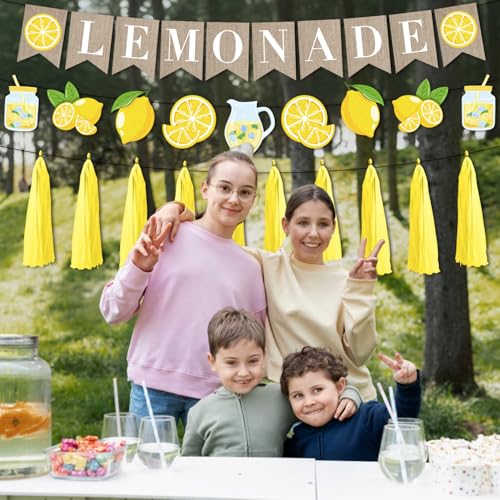 Image of Lemonade Stand Party Decorations - 3PCS Lemonade Stand Supplies for Kids Lemonade Banner Garland for Summer Lemonade Sign Tassels Lemon Themed Bridal Shower Birthday Party Supplies Decor