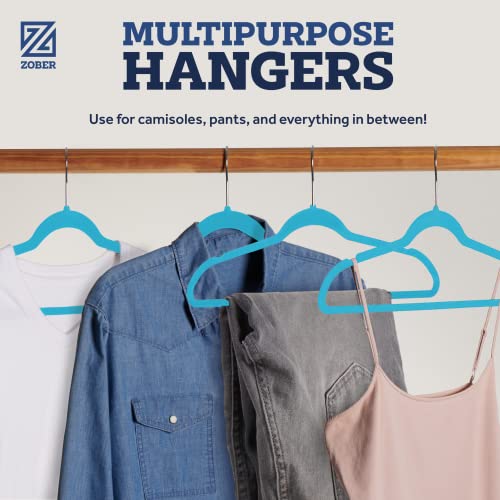 Image of ZOBER Turquoise Velvet Hangers 50 Pack - Clothes Hangers, Coat Hanger for Pants & Dress Clothes - Non Slip w / 360 Degree Swivel, Holds up to 10 lbs - Strong Felt Hanger for Clothing