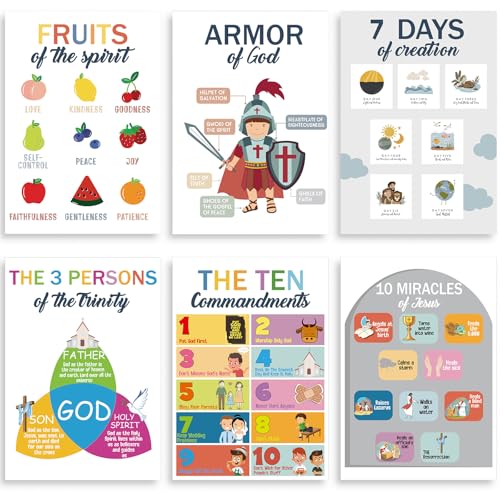 Honoson 6 Pcs Sunday School Posters Decorations, Christian Wall Decor