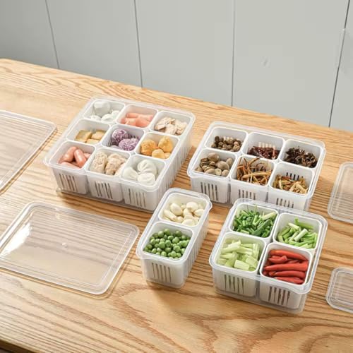 Image of TASMAX Fridge Storage Boxes, Plastic Fridge Containers, Fridge Accessories Items, (FRIDGE CONTAINER LARGE BOX-9 GRID)