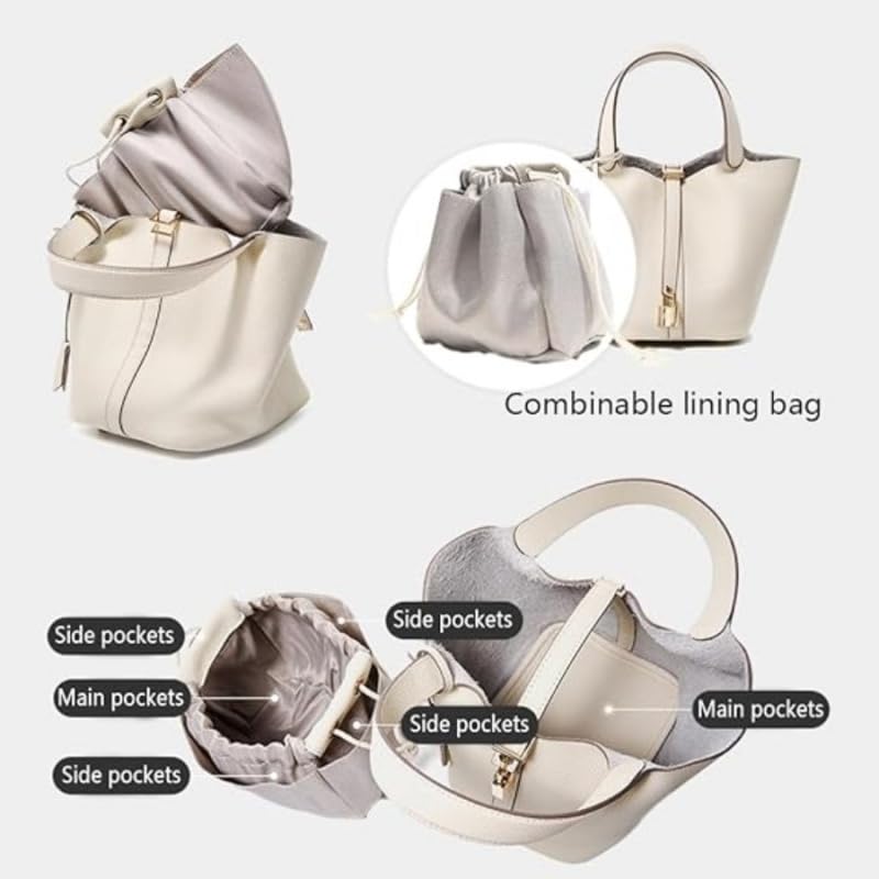 Genuine Cow Hide Leather Bucket Bag