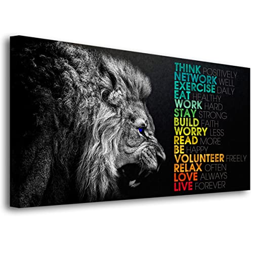 Image of Animal Lion Canvas Wall Art Motivational Inspirational Quotes Picture Canvas Prints with Frame, Wall Art Decorative