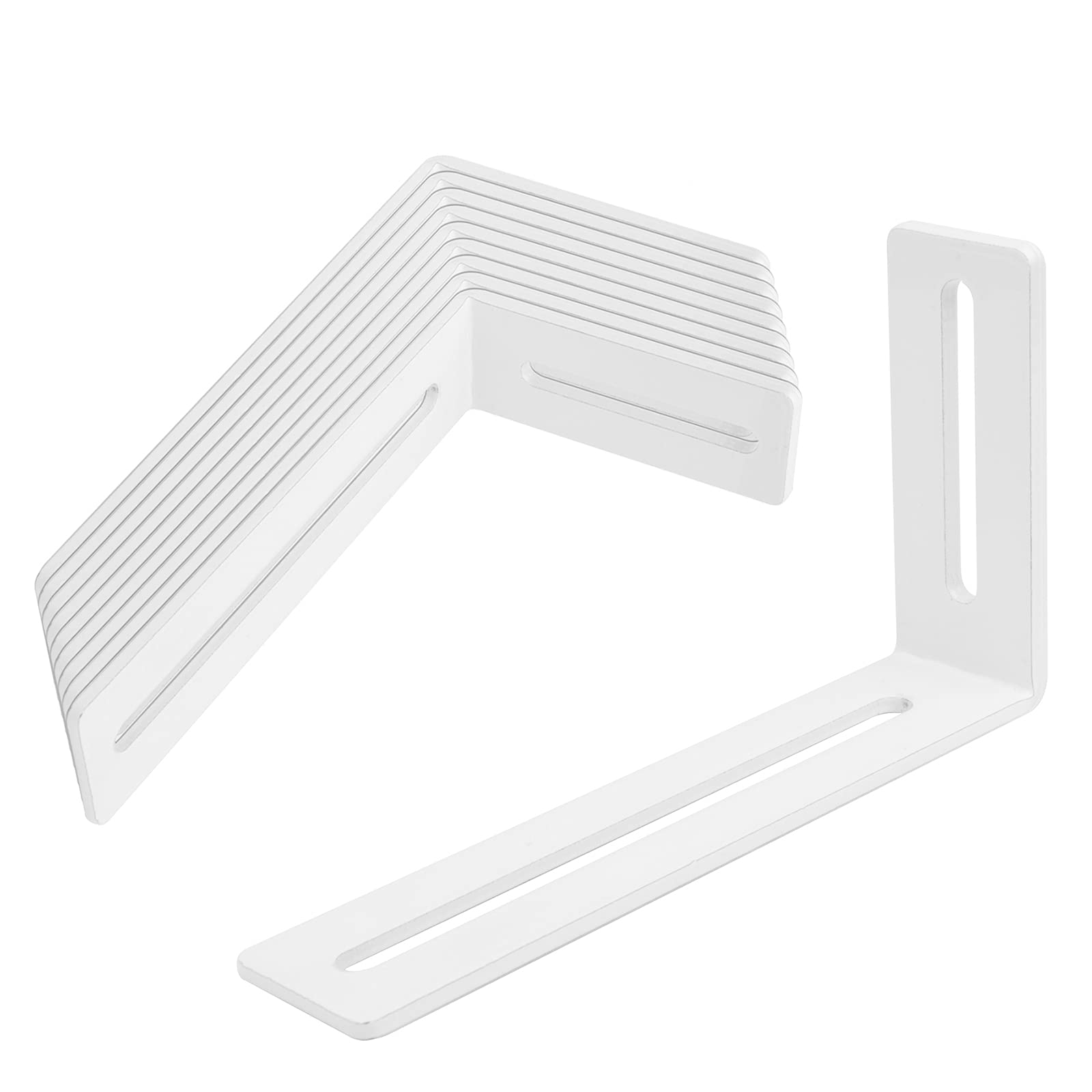 10 PCS 5??" White Adjustable L-Shape Corner Brace with Slot, Metal Steel Joint Right Angle Brackets for PC case, Fixing Furniture, 5??"L x 3"H x 1?à¢"W, Thickness ?à¢", Max Load 30LB