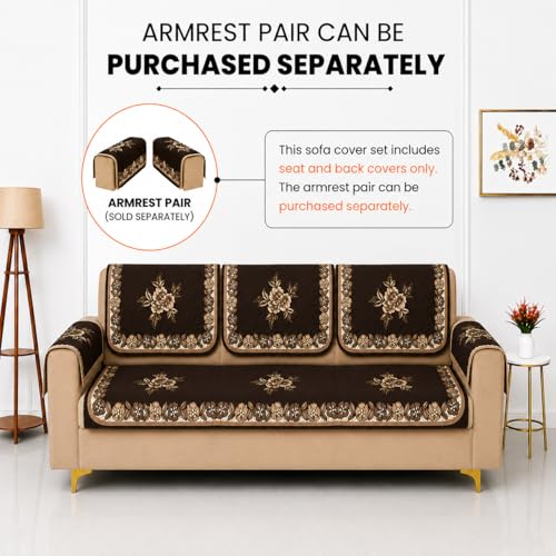 Image of Homerz Premium 'Luxe Series' Sofa Cover | Holland Velvet Fabric | Smooth Finish | Anti-Slip Fleece Backing Couch Protector (Royal, 5 (3+1+1) Seater, Seat Cover with Backrest)