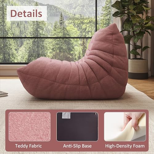 Image of Giant Bean Bag Chair for Adults,Comfy Lazy Fireside Accent Chair with Memory Foam,Cozy Single Floor Sofa Couch Boneless Chaise Lounge for Living Room Bedroom Gaming Room(Pink,1Seater)