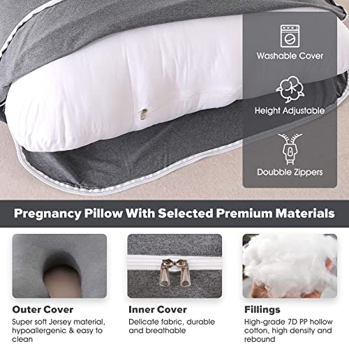 Elover Pregnancy Pillows For Sleeping,U Shaped Full Body Pillow For Pregnancy Women With Removable Jersey Cotton Cover,57 Inch Maternity Pillow(Jersey,Dark Grey) #TOP2