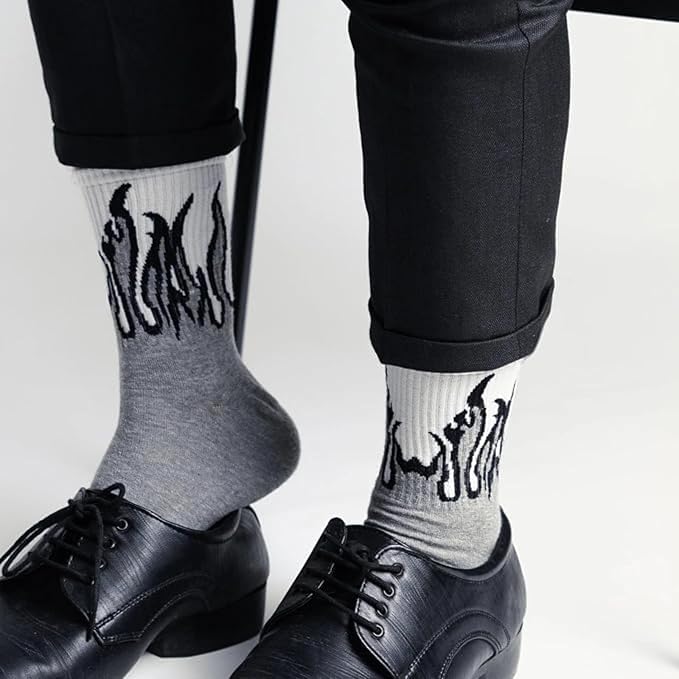 Image of 7 Pairs Pure Premium Cotton Socks Men & Women Calf Length Crew Flame Pattern Vibrant Colors, Full Length Comfort Stretchable Free Size Anti Odur Sweat Free Anti Slip