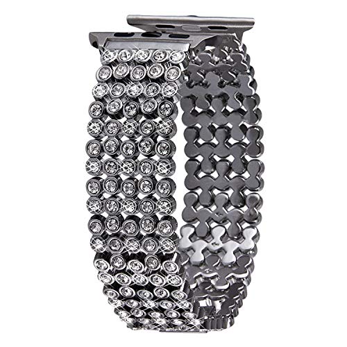 VIQIV Crystal Bands for Compatible with Apple Watch 38mm 42mm 40mm 44mm iWatch Series 5/4/3/2/1, Dressy Diamond Rhinestone Bracelet Metal Bling Jewelry Wristband Strap for Women Silver