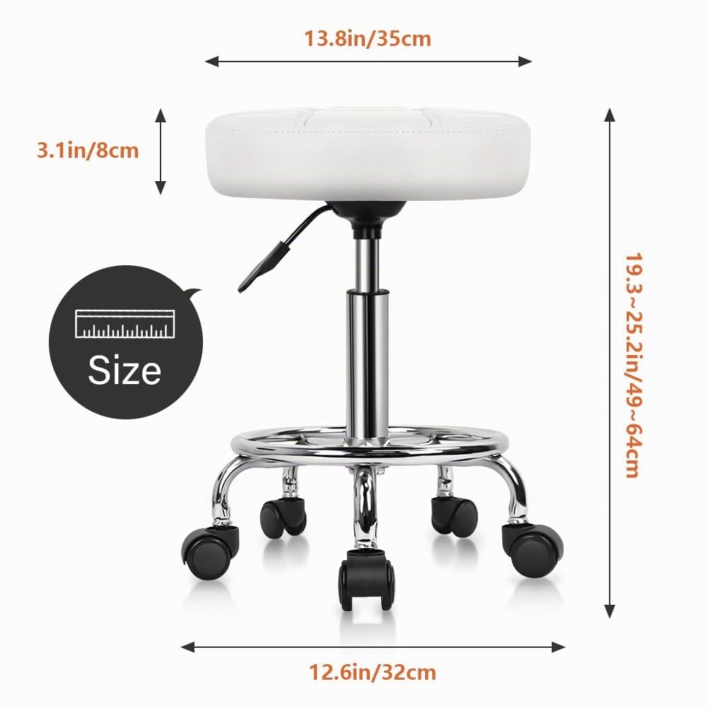 KKTONER Taburete Giratorio Taburete de Trabajo Taburete de Bar Regulable en Altura 49-64cm Giratorio Blanco