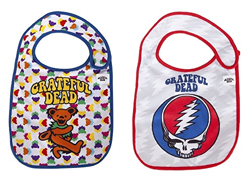 daphyls Grateful Dead Baby Bibs 2-Pack Extra Soft, Officially Licensed, Easy Side Closure, Large Size Fits Infant Toddler and Baby