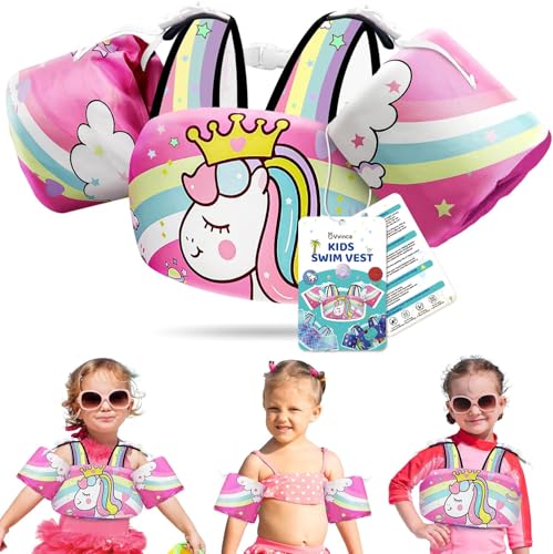 Vvinca Separable Toddler Swim Vest Fit 22-66 Lbs（2-6 Years）| 3 in 1 Toddler Floaties Pool Float & Arm Bands Boys and Girls, Adjustable Sturdy Safety for 2 3 4 5 6 Year