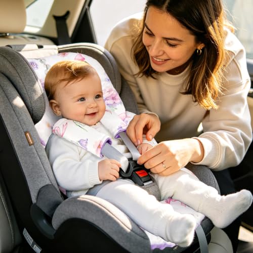 Image of Infant Car Seat Insert with 2 Strap Pads, Reversible Baby Car Seat Head and Body Support for Boys Girls, Preemie Newborn Carseat Insert, Super Soft, Fits for Stroller, Baby Swing, Bouncer (Purple)