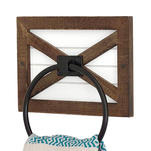 Autumn Alley Farmhouse Decor Hand Towel Ring for Bathroom - Coastal Towel Holder/Rack, Wall Mounted, Mix of Wood, Unique Shiplap & Black Ring