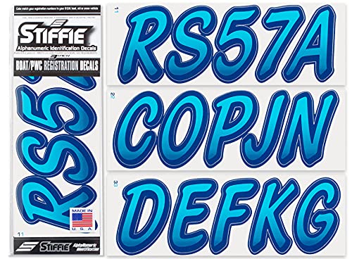 Image of STIFFIE Whipline Sky Blue /Navy 3 inch Boat & PWC Registration Decals • Numbers Letters Stickers