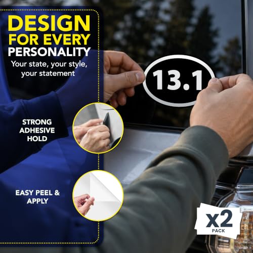 Image of 13.1 Half Marathon Inverted Black Oval Runner Adhesive Decal Sticker, 2 Pack, 5.5x3.5 Inch, Heavy Duty Adhesion to Car Window, Bumper, etc