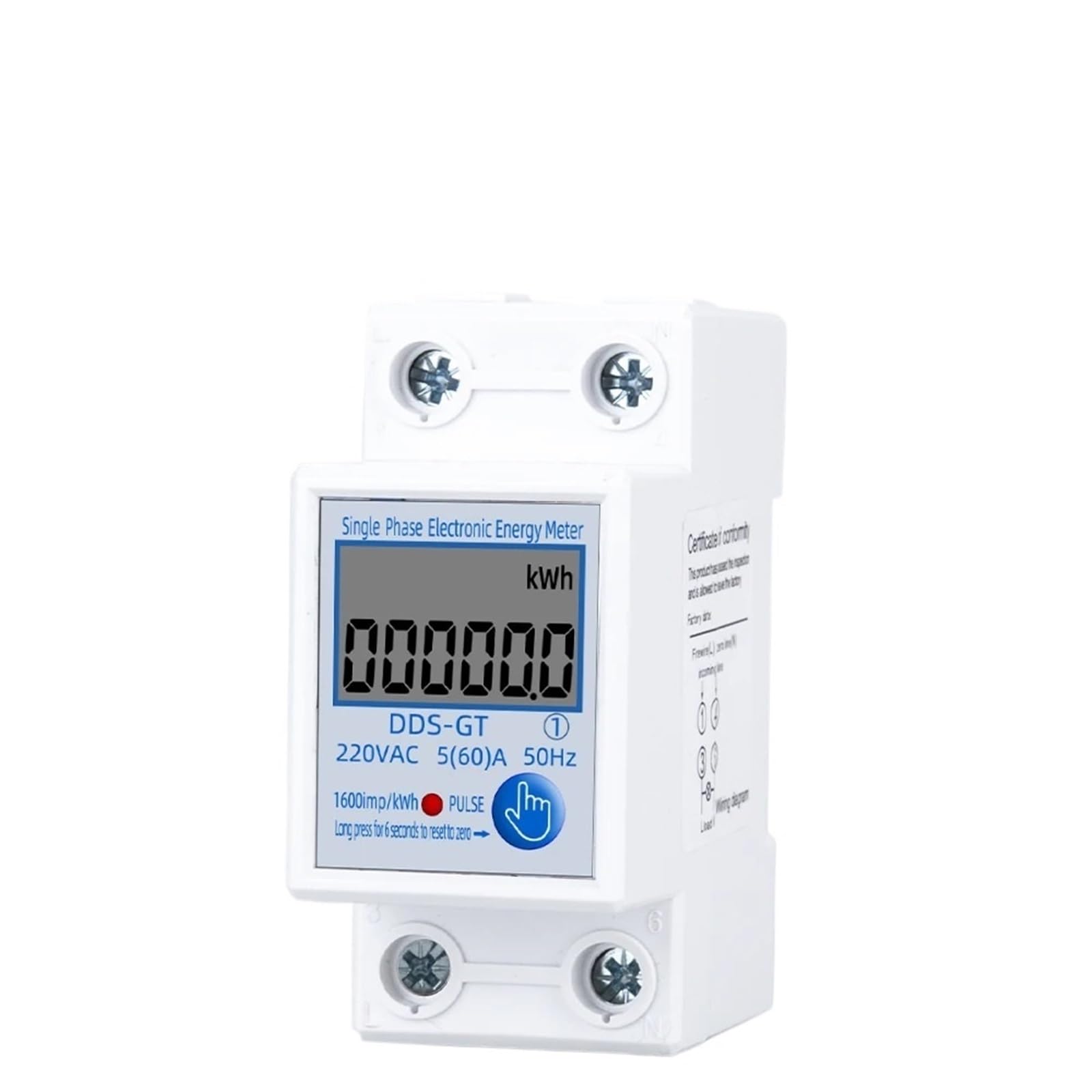 Dwuprzewodowy jednofazowy cyfrowy licznik energii, wyświetlacz LCD na szynie Din, KWh, zużycie energii elektrycznej, 230VAC, 60A, 50 Hz, miernik mocy