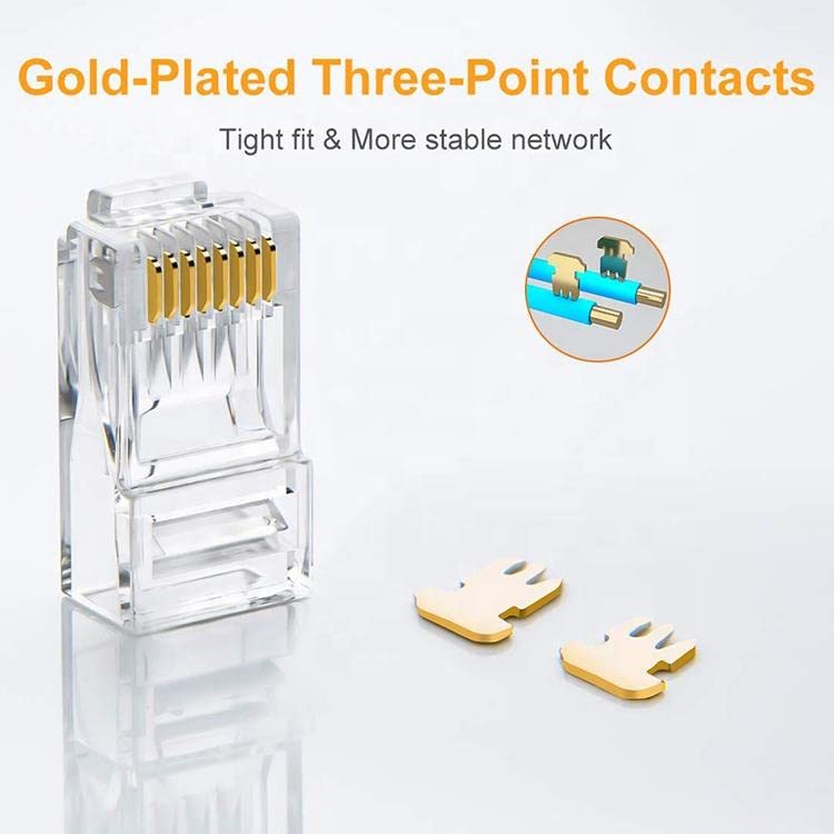 PrimeX Plus PX-CAT460 Cat6 RJ45 Konnektör, 100’lü Paket Cat6 Ethernet Jak Plug, Altın Kaplama 3 Tırnaklı RJ45 Kablo Ucu, Network LAN İnternet Kablosu Sonlandırma Konnektörü, Standart Cat6 Plug