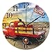 Wall Clock Red Vintage Pick Up Truck with American Flag Decorative Hanging Clock Silent Non Ticking Round Clock for Living Room Kitchen Bedroom
