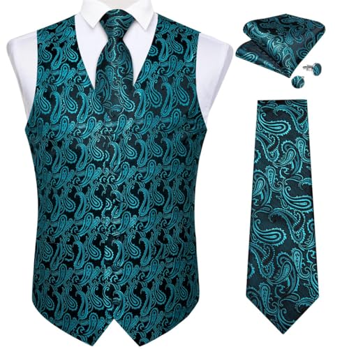 Men's Silk Formal Waistcoat Tie Cufflinks Set for Wedding Suit Groom or Event Wear2