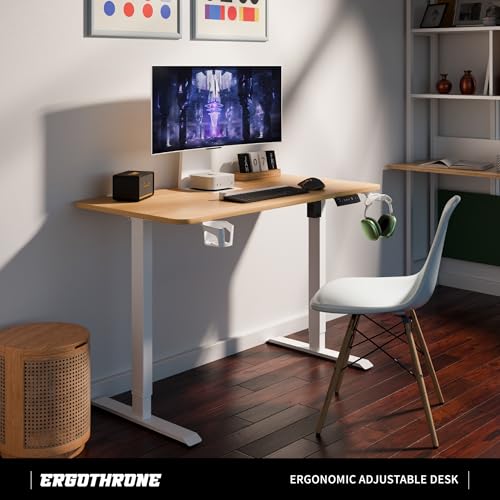 Image of V ONE Electric Standing Desk with 1-Piece Solid Top | Heavy Duty Height Adjustable Computer Desk | 3 Memory Preset | 5 Year Warranty | for Home Office (Maple Fusion, 120 * 60 CM)