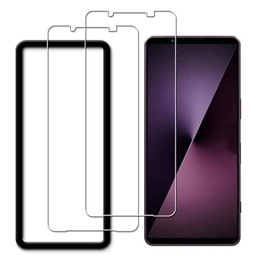 ガイド枠付き 日本旭硝子製 対応 Xperia 1 VI 第6世代 SO-51E SOG13 XQ-EC44 / Xperia 1 VII SO-51F / XQ-FS44 用 ガラスフィルム 強化ガラス 液晶保護フィルム 9H硬度, 2枚