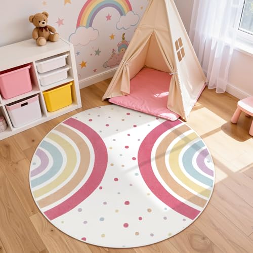 Tapete redondo arcoíris multicolor 120x120 cm para niños miniatura 3
