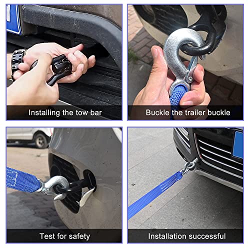 Nylon Tow Strap With Hooks, 2Pack 2Inch X 13Ft Recovery Rope 10,000Lb Heavy Duty Towing Rope For Towing Vehicles In Roadside Emergency,Blue #TOP6