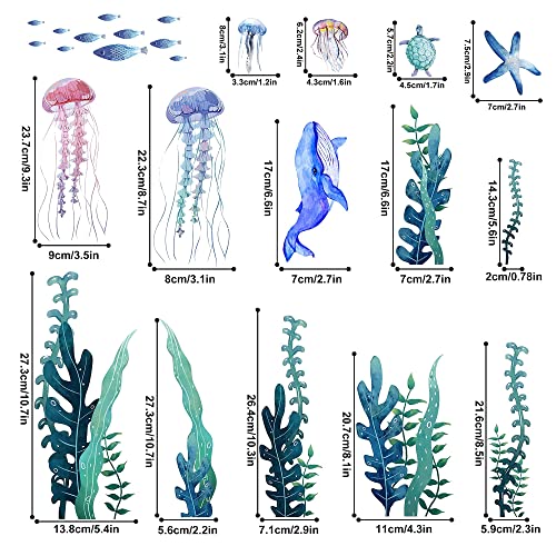 Under The Sea Wall Decals Glow In The Dark Ocean Wall Decals Colorful Sea Turtle Seaweed Jellyfish Wall Stickers Removable Ocean World Themed Wall Decor For Toddler Boys Girls Bedroom Bathroom Living Room #TOP2