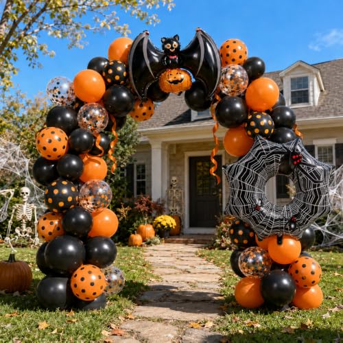 Image of Halloween Black Orange Balloons Pumpkin Bat Spider Foil Balloon Party Decor