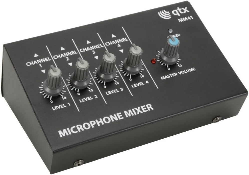 qtx MM41 Mini Microphone Mixers | 4 Channel,Black