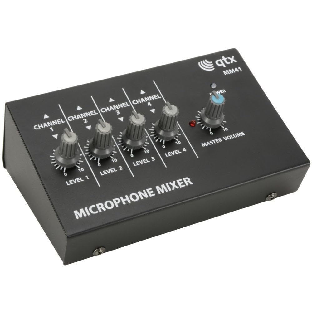qtx MM41 Mini Microphone Mixers | 4 Channel,Black