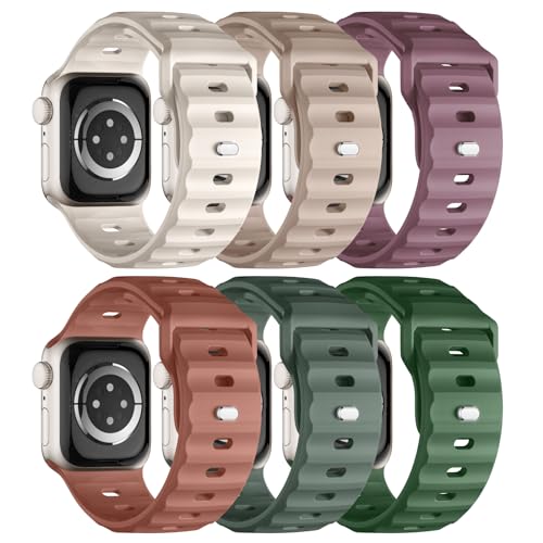 Image of Sport Bands 6-Pack Compatible with Apple Watch Ultra 3 /2 Band 49mm 46mm 45mm 44mm 42mm, Wide Soft Silicone Wristbands Waterproof Strap Men for iWatch Series 11 10 9 8 7 6 5 4 3 SE Ultra