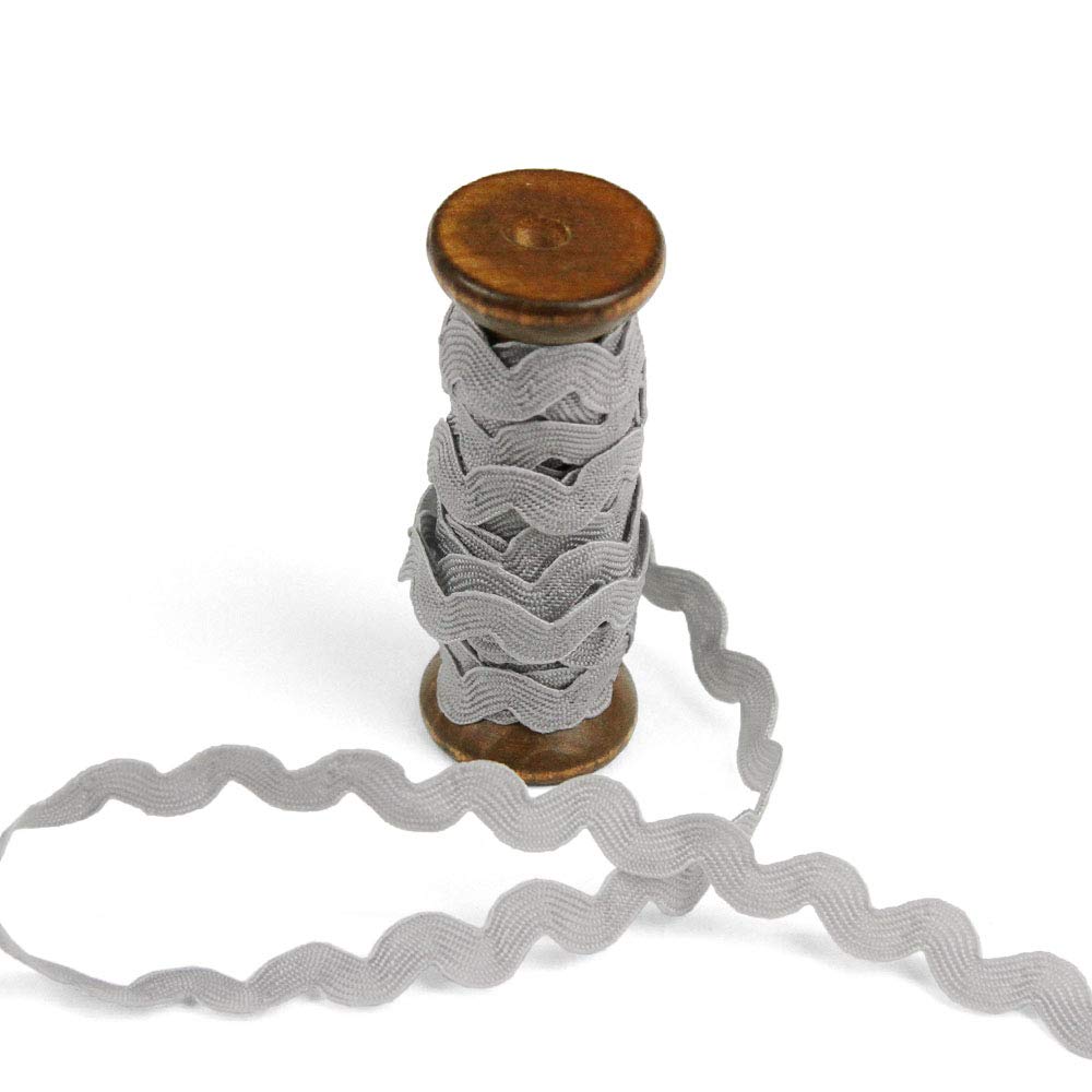 3 Yards of POLLY 8mm Rigid Ric-Rac Trim on a Wooden Spool, Morning Fog