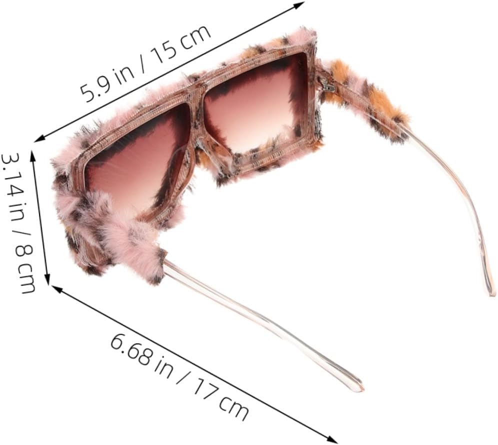 Plush Fuzzy Sunglasses 2pcs Trendy Cat Eye Eyewear Leopard Print Soft Party Glasses for Men Women Playful Dress Accessory