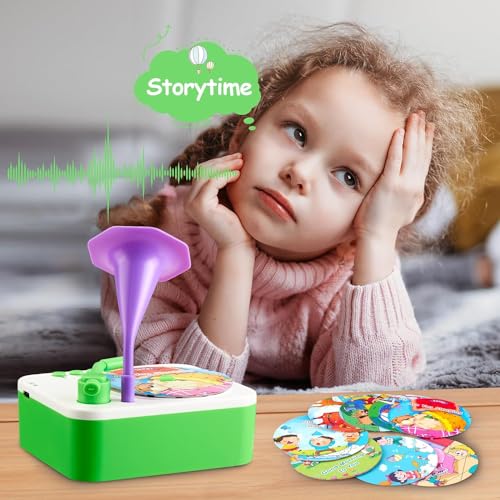 Image of Kids Gramophone with 95 Cards, Children's Phonograph Story Music Player Gift Boys Girls,Toddler Toys Early Childhood Educational Toy Gift Birthday 3-6 Years Old - Multicolor.