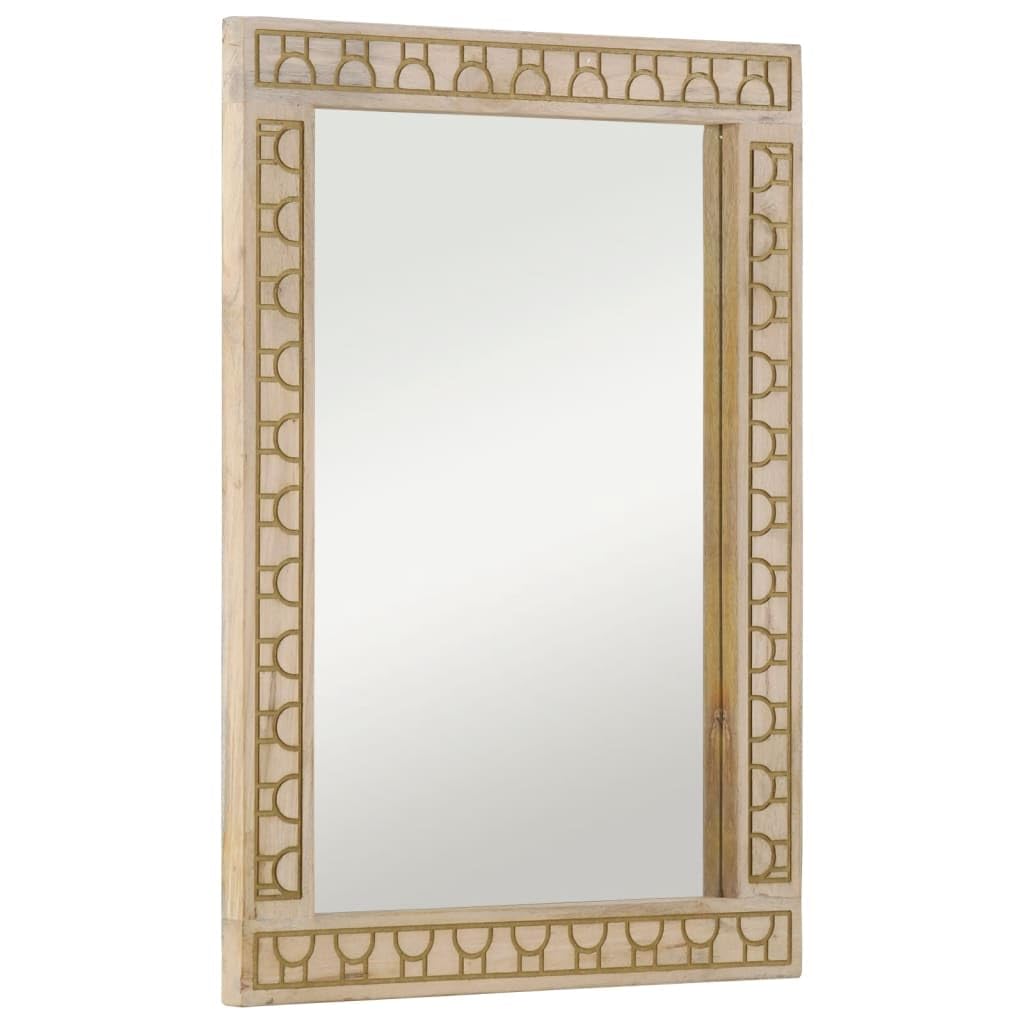 Vidaxl Brown Solid Wood Mango Bathroom Mirror - 50X70 Cm Rectangular Glass, Wall-Mounted, Hand-Carved,