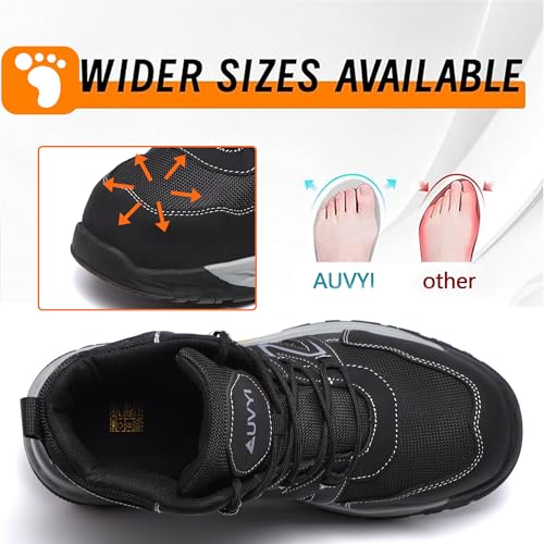 Image of AUVYI Steel Toe Work Boots for Men - Wide Toe Lightweight Breathable Safety Shoes, Slip-Resistant Industrial & Construction Work Footwear